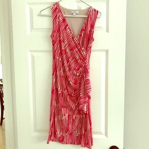 Red and white patterned dress